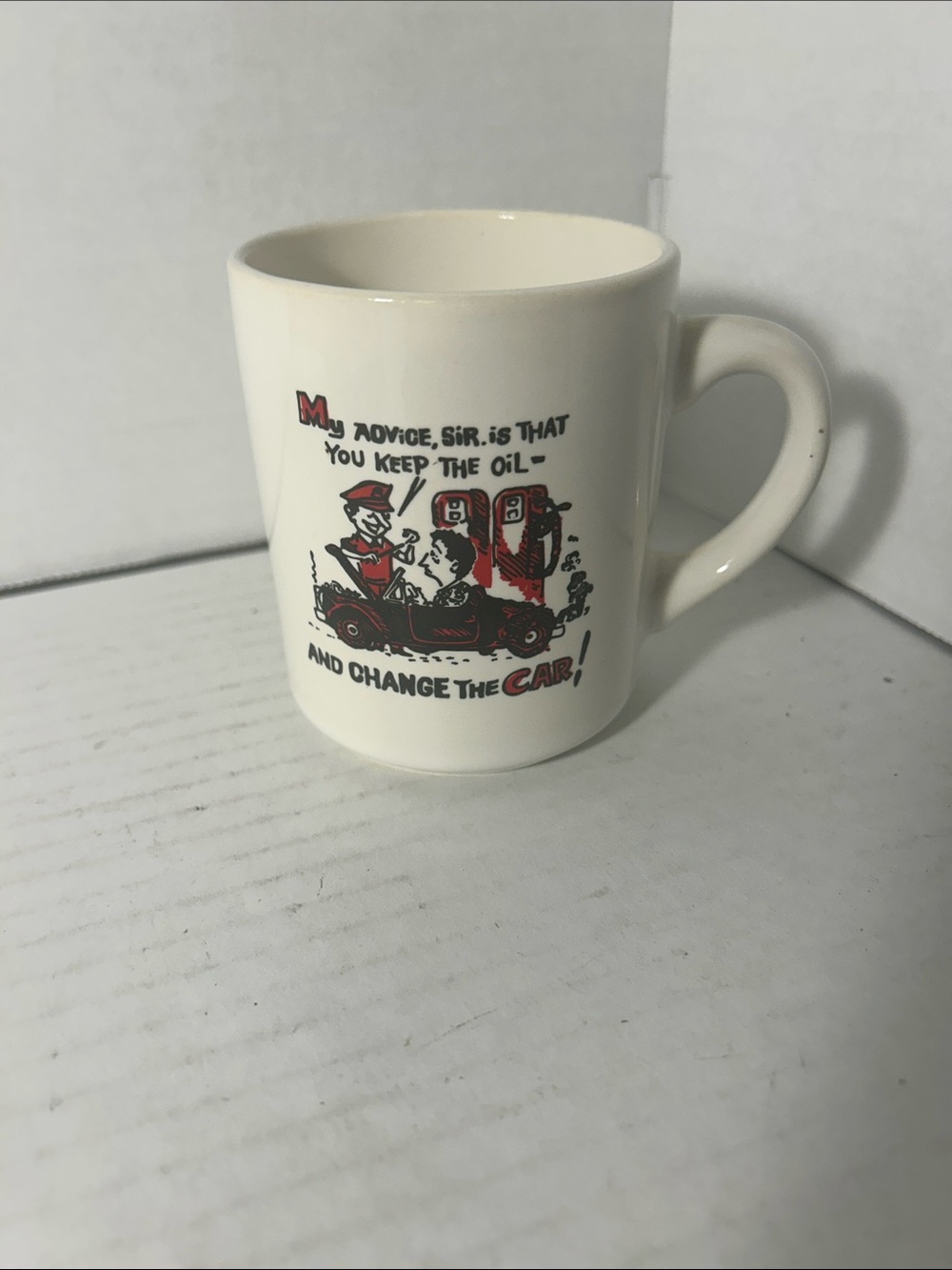 Vintage-Style White Ceramic Coffee Mug with Retro Cartoon